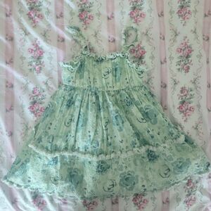 Free Addon - Girls' Mint Floral Tiered Sundress with Lace Trims